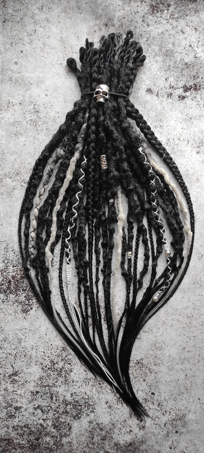 Single Ended Black Solid Dreads with Braids. Custom Synthetic Dreads Extensions