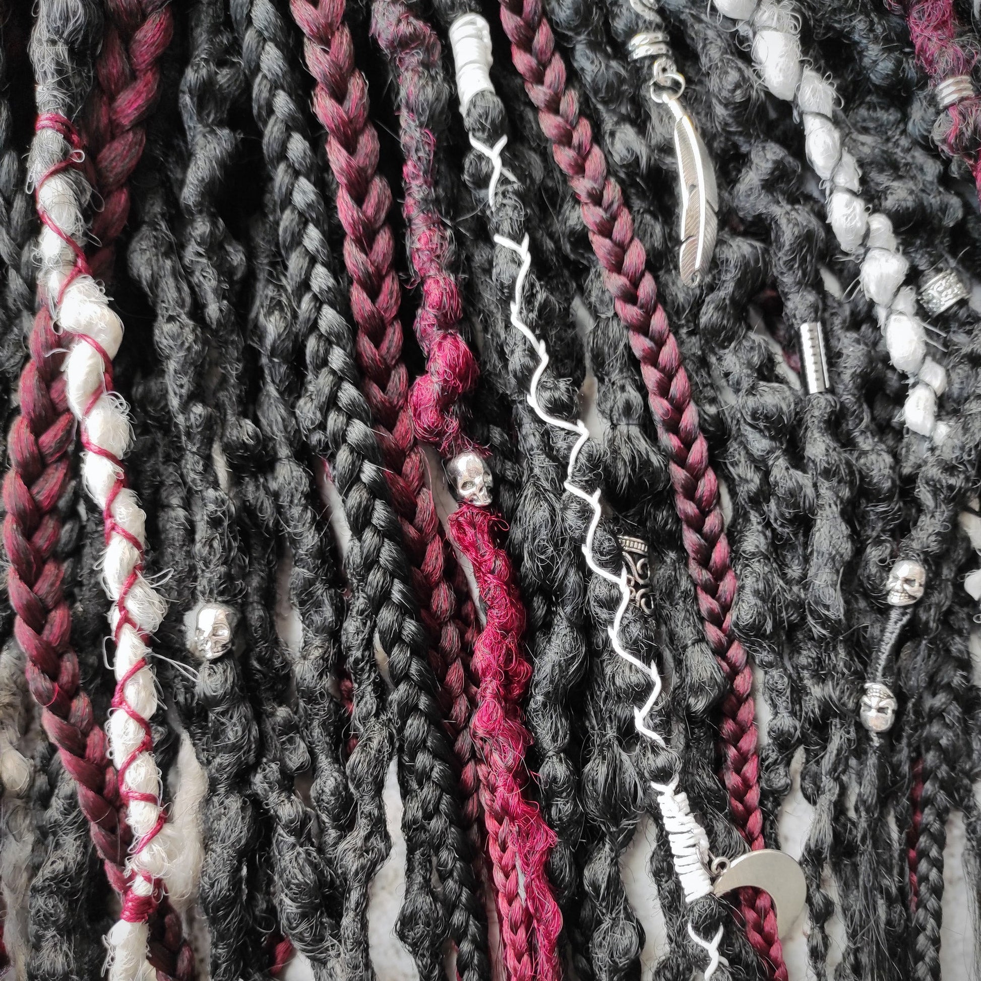 Black Goth Dreads with Red and Grey Ombre