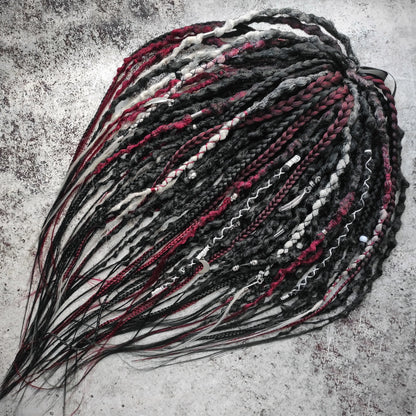 Black Goth Dreads with Red and Grey Ombre 