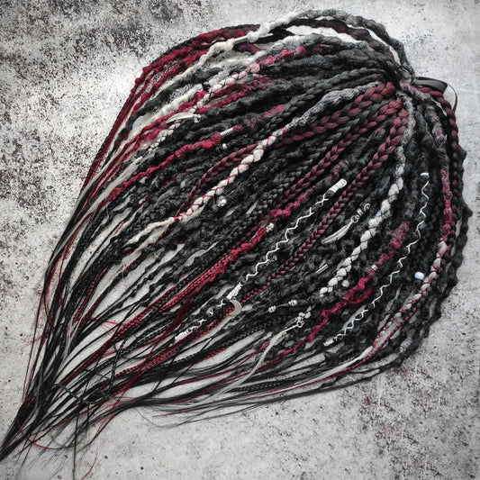 Black Goth Dreads with Red and Grey Ombre 
