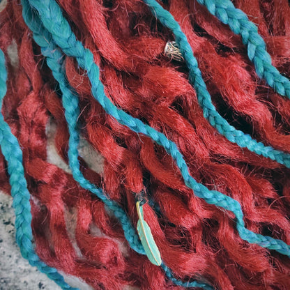 Bright Red Ginger and Green Curly Dreads Extensions.