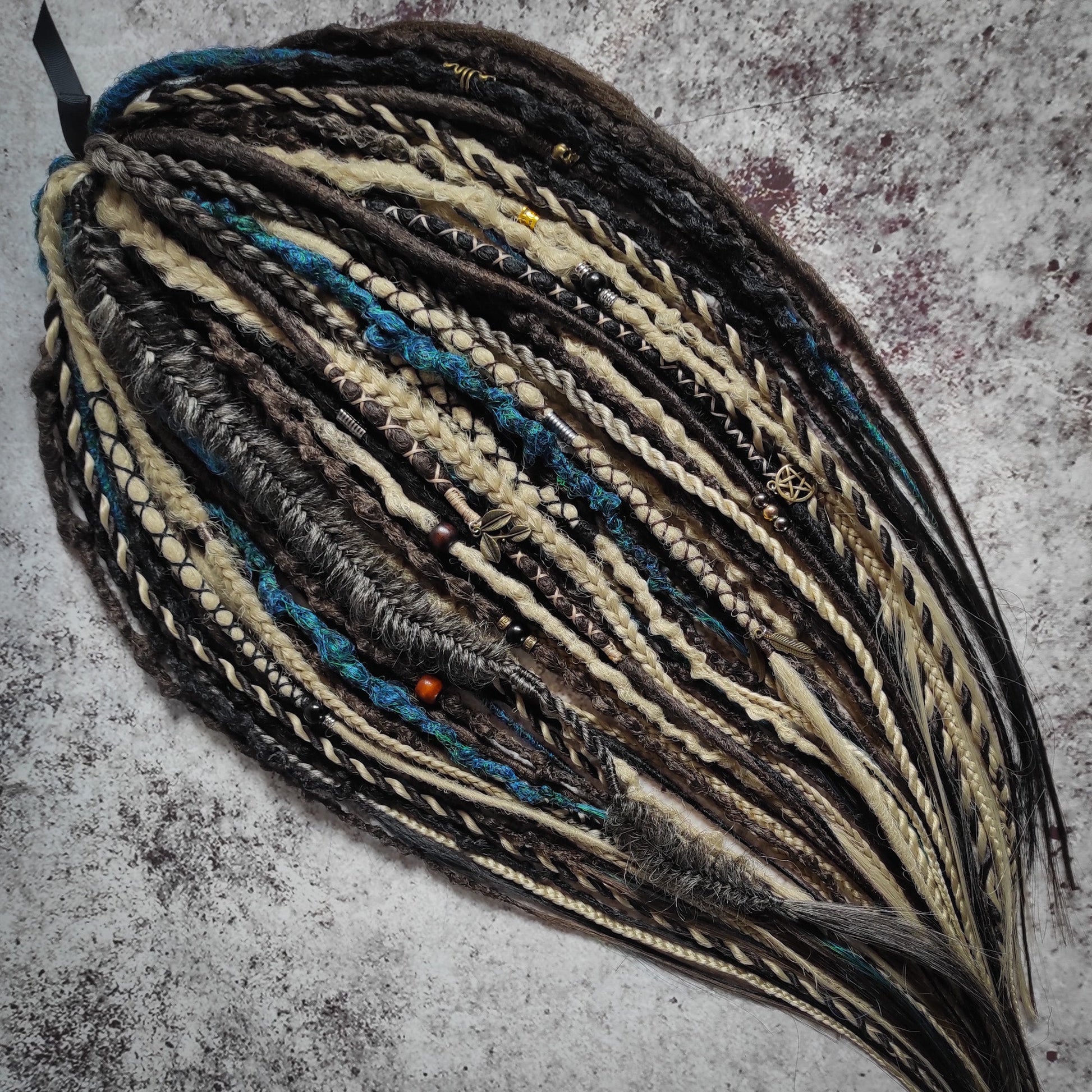 Brown Blond and Aquatic Green Ombre Synthetic Dreads