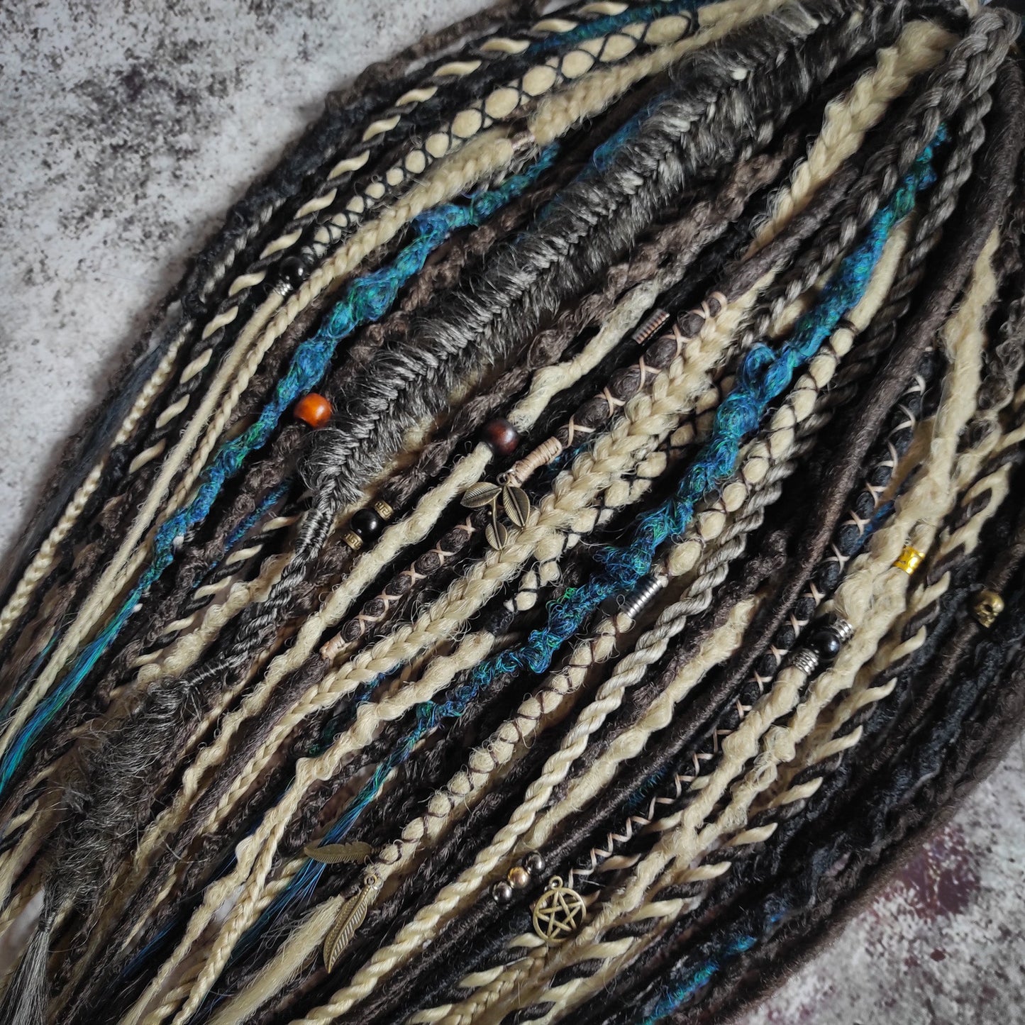 Brown Blond and Aquatic Green Ombre Synthetic Dreads
