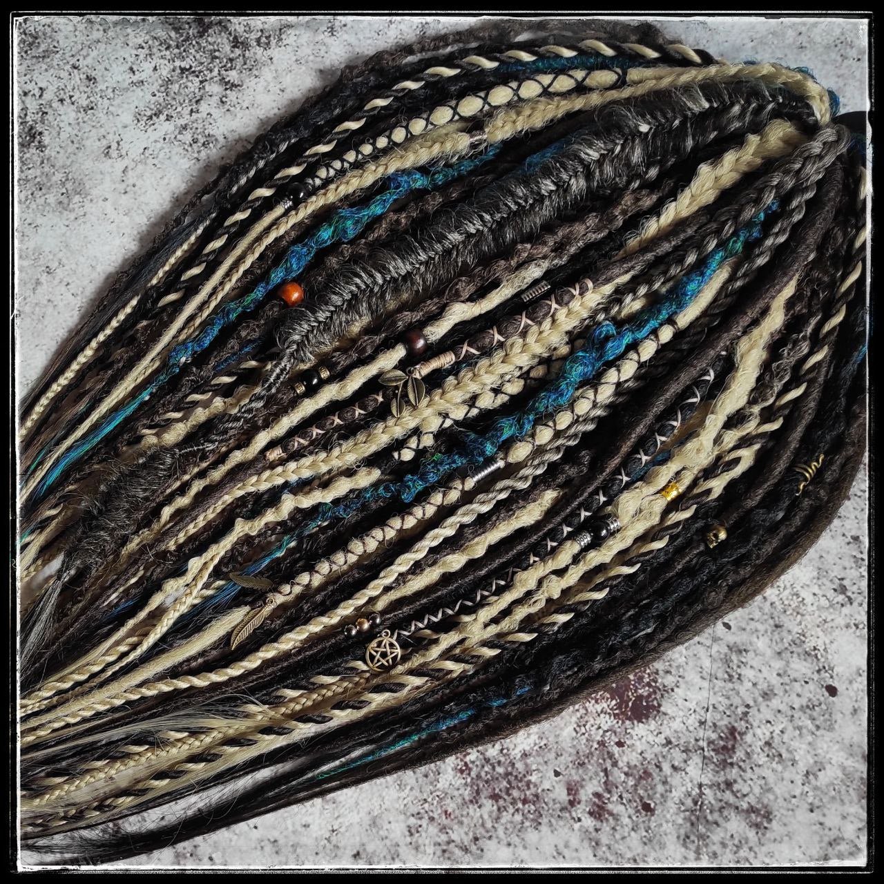 Brown Blond and Aquatic Green Ombre Synthetic Dreads