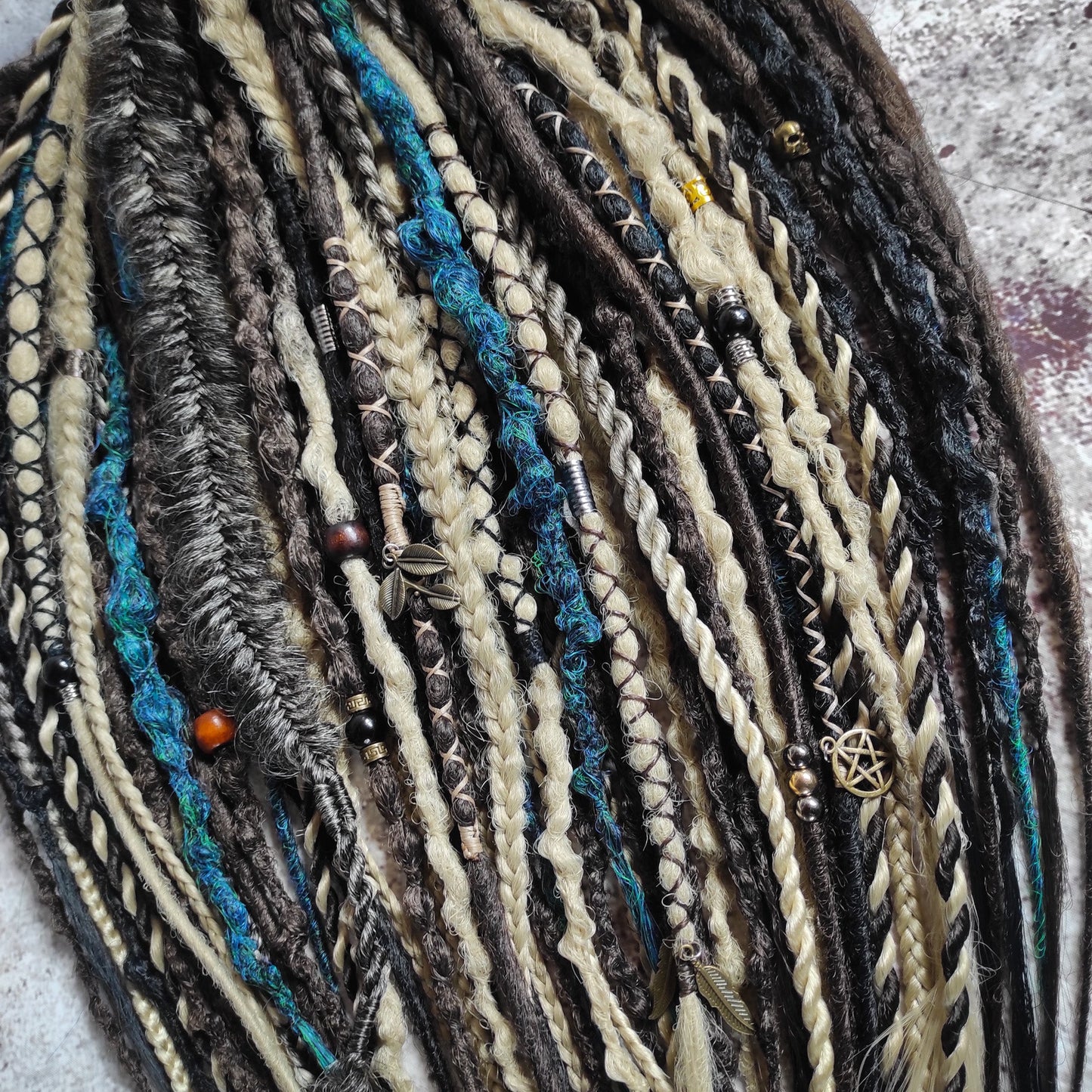 Brown Blond and Aquatic Green Ombre Synthetic Dreads