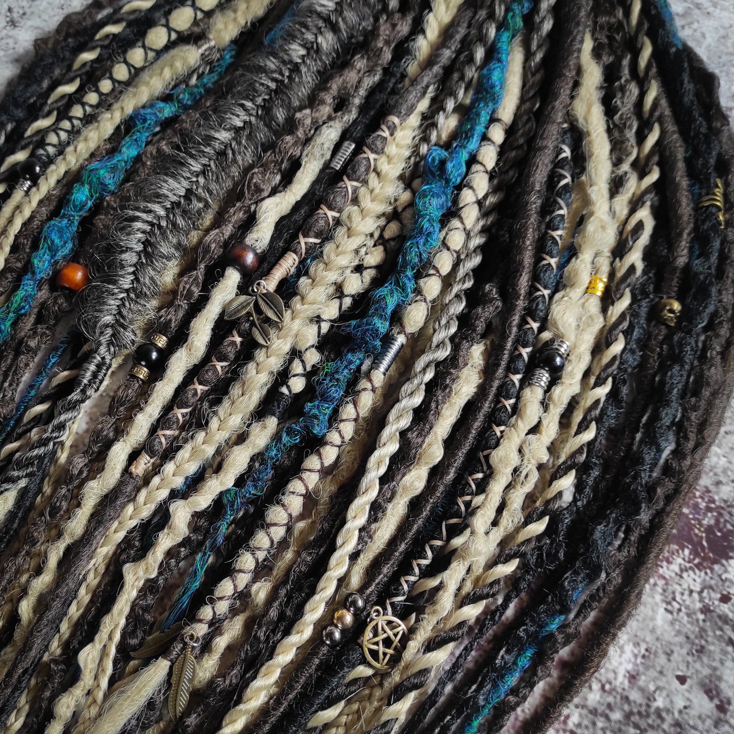 Brown Blond and Aquatic Green Ombre Synthetic Dreads
