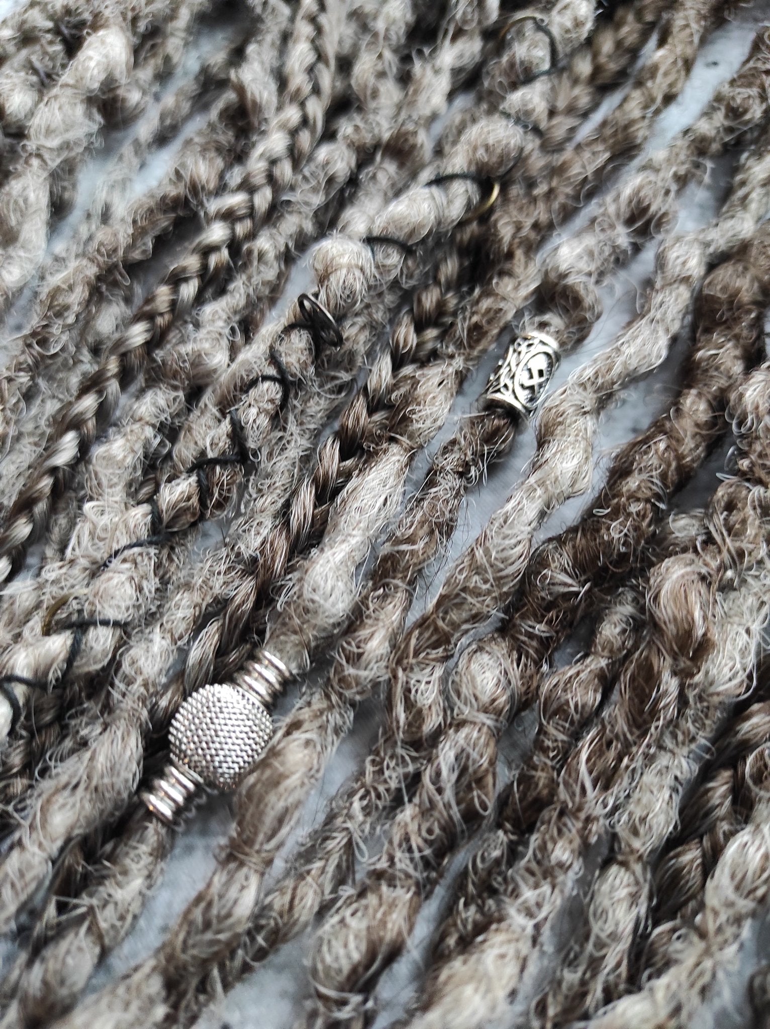 Brown to Grey Ombre Boho Dreads. Synthetic Crochet Extensions