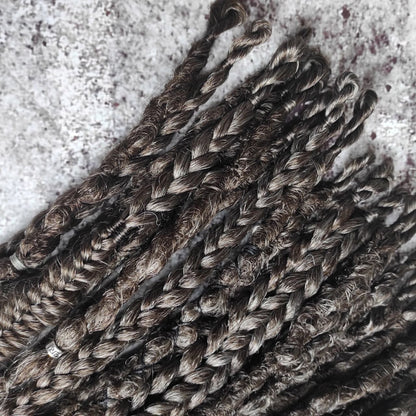 Single Ended Brown Grey Ombre Dreads with Feathers