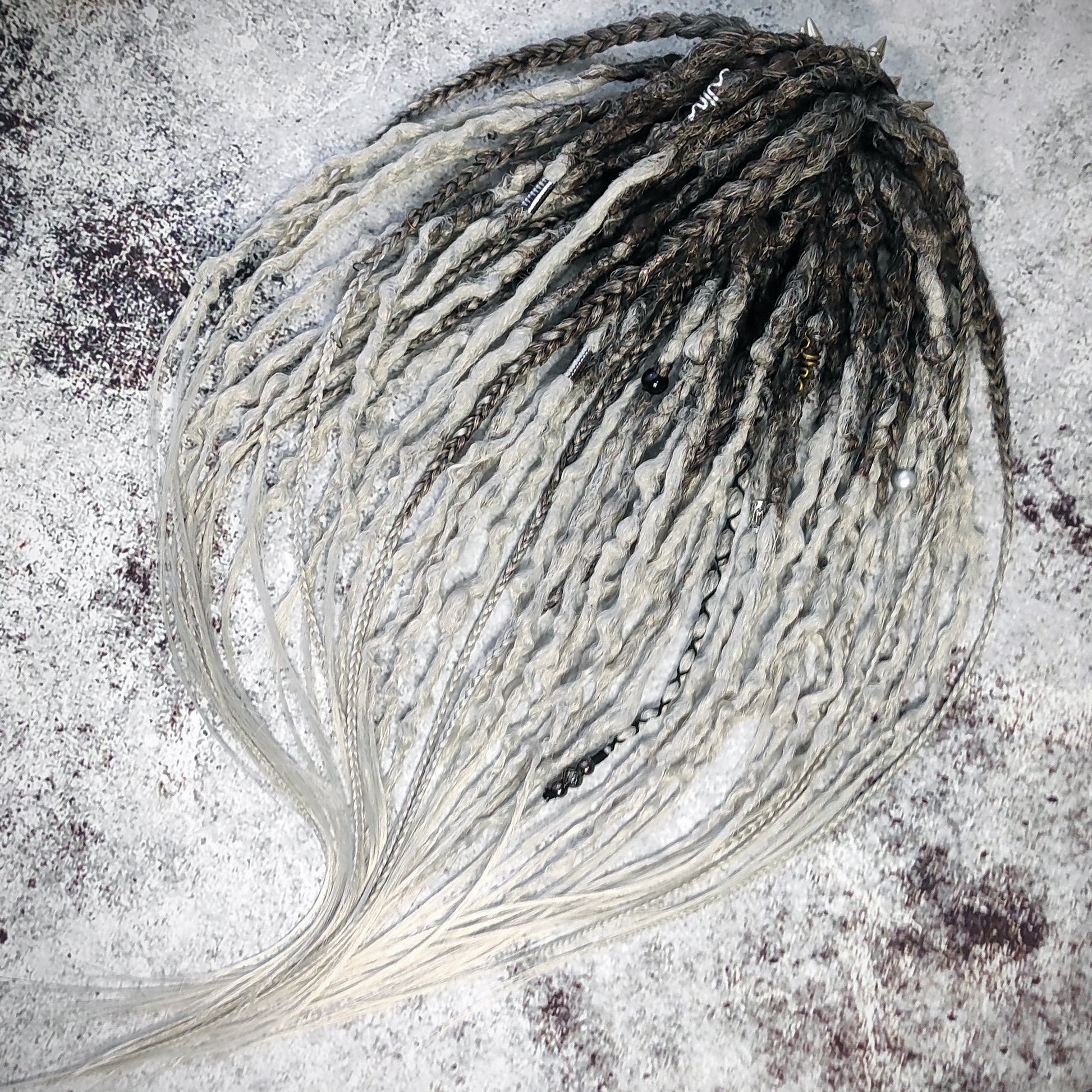 Brown to Grey Ombre Synthetic Dreads.