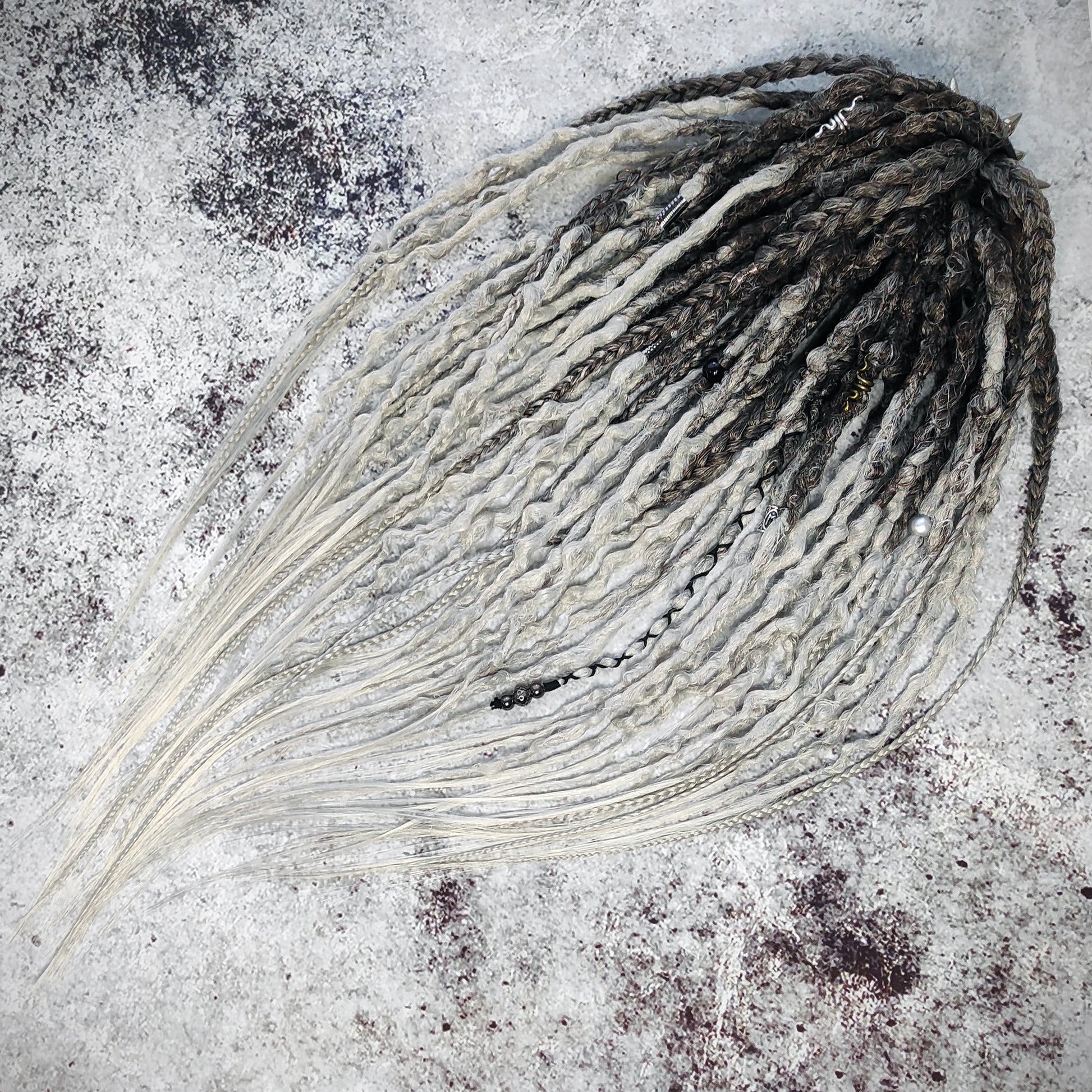 Brown to Grey Ombre Synthetic Dreads.