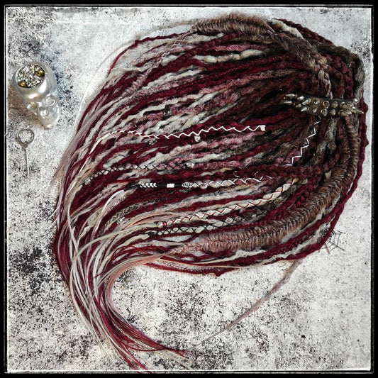 Brown to Red and Grey Ombre Synthetic Dreads with Braids