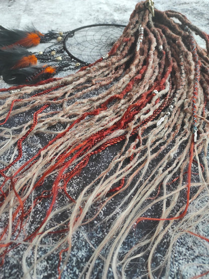 Brown with Red Ginger Ombre Synthetic Dreads with Braids