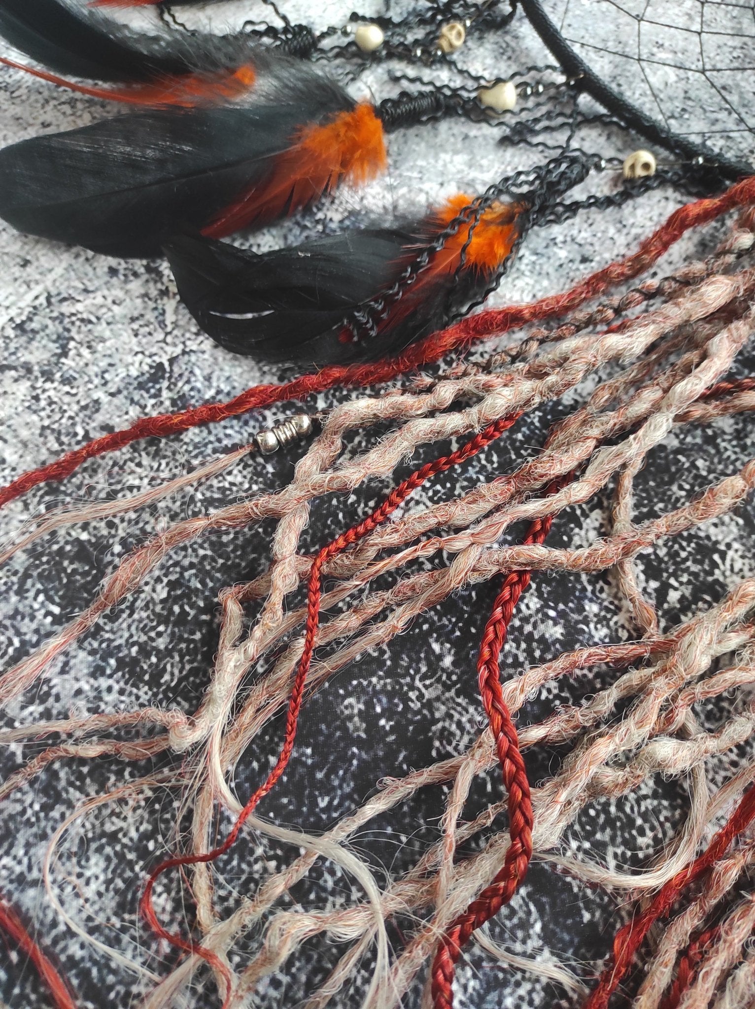 Brown with Red Ginger Ombre Synthetic Dreads with Braids