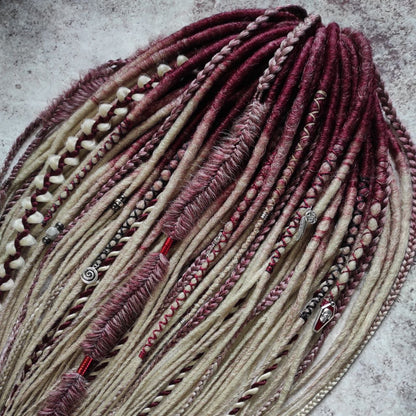 Burgundy Red to Blond Ombre Smooth Synthetic Dreads