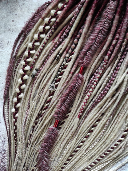 Burgundy Red to Blond Ombre Smooth Synthetic Dreads