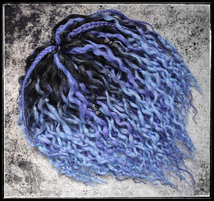 Curly Dreads. Ombre Black to Violet and Purple