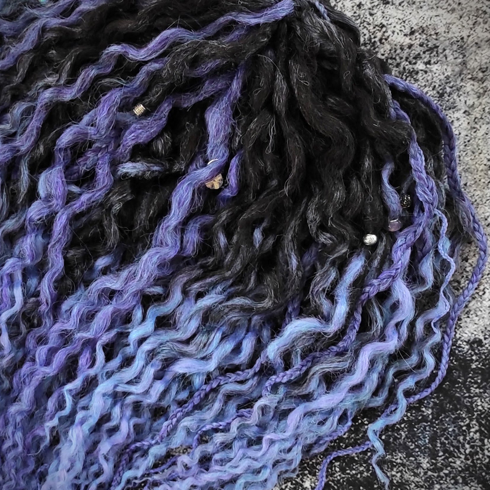 Curly Dreads. Ombre Black to Violet and Purple