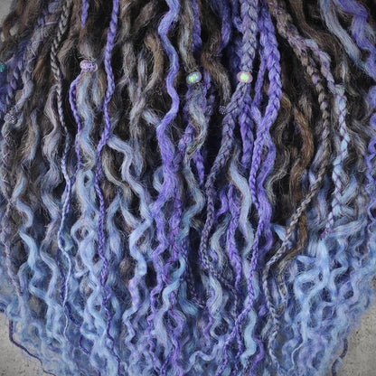 Curly Dreads. Ombre Brown to Violet and Purple