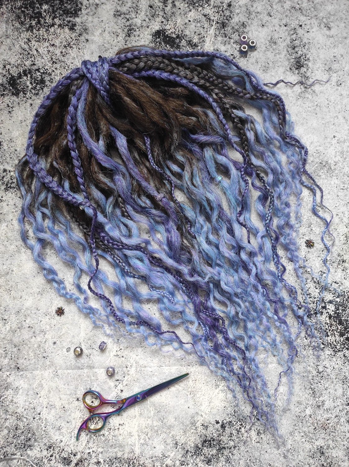 Curly Dreads. Ombre Brown to Violet and Purple