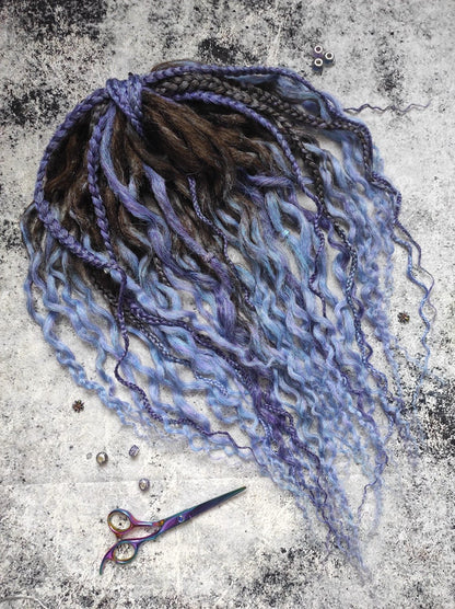 Curly Dreads. Ombre Brown to Violet and Purple