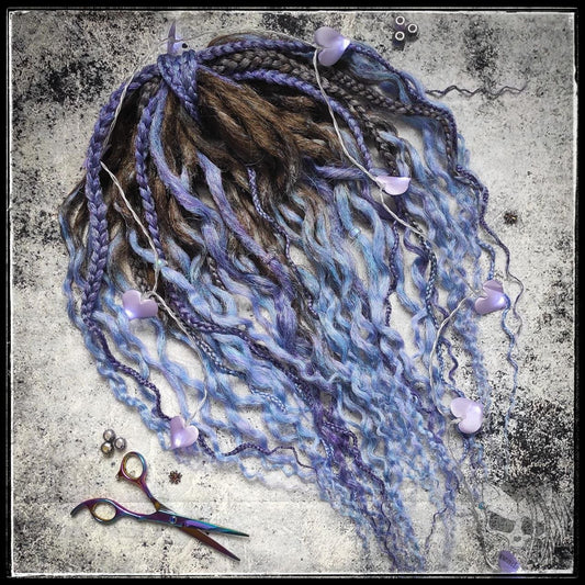 Curly Dreads. Ombre Brown to Violet and Purple