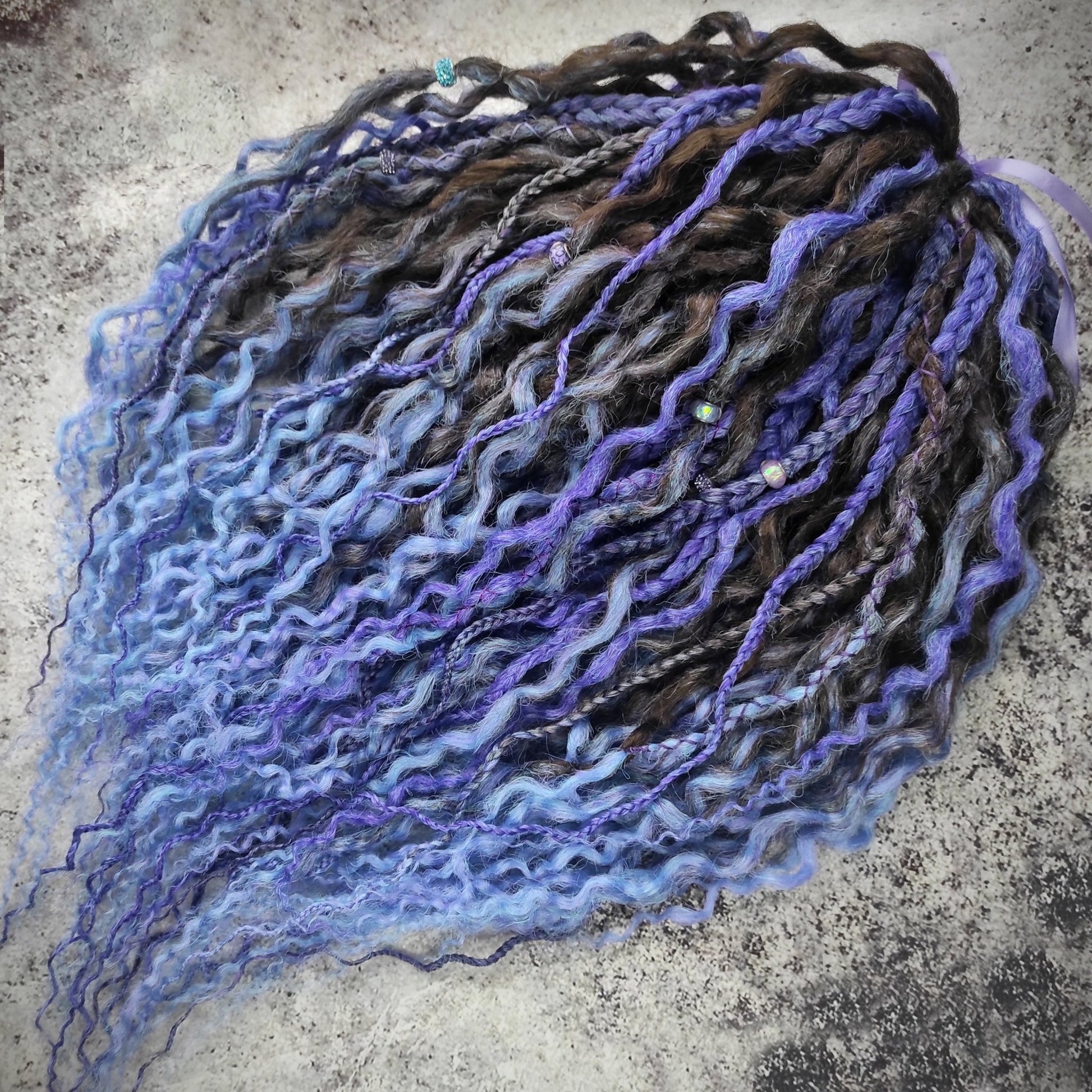 Curly Dreads. Ombre Brown to Violet and Purple