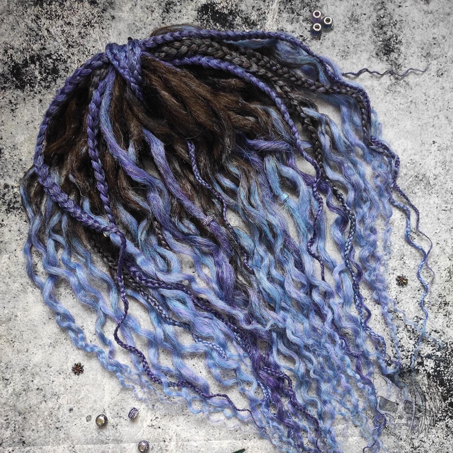 Curly Dreads. Ombre Brown to Violet and Purple