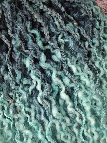 Curly Dreads. Ombre Dark Blue to Mint - Sea Wave