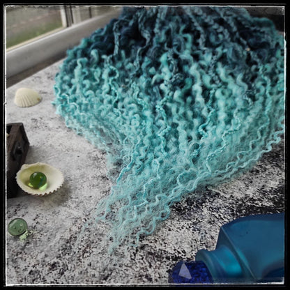 Curly Dreads. Ombre Dark Blue to Mint - Sea Wave