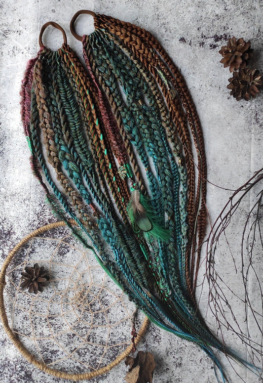 Brown and Green Synthetic Braids with Elastic Hair bands