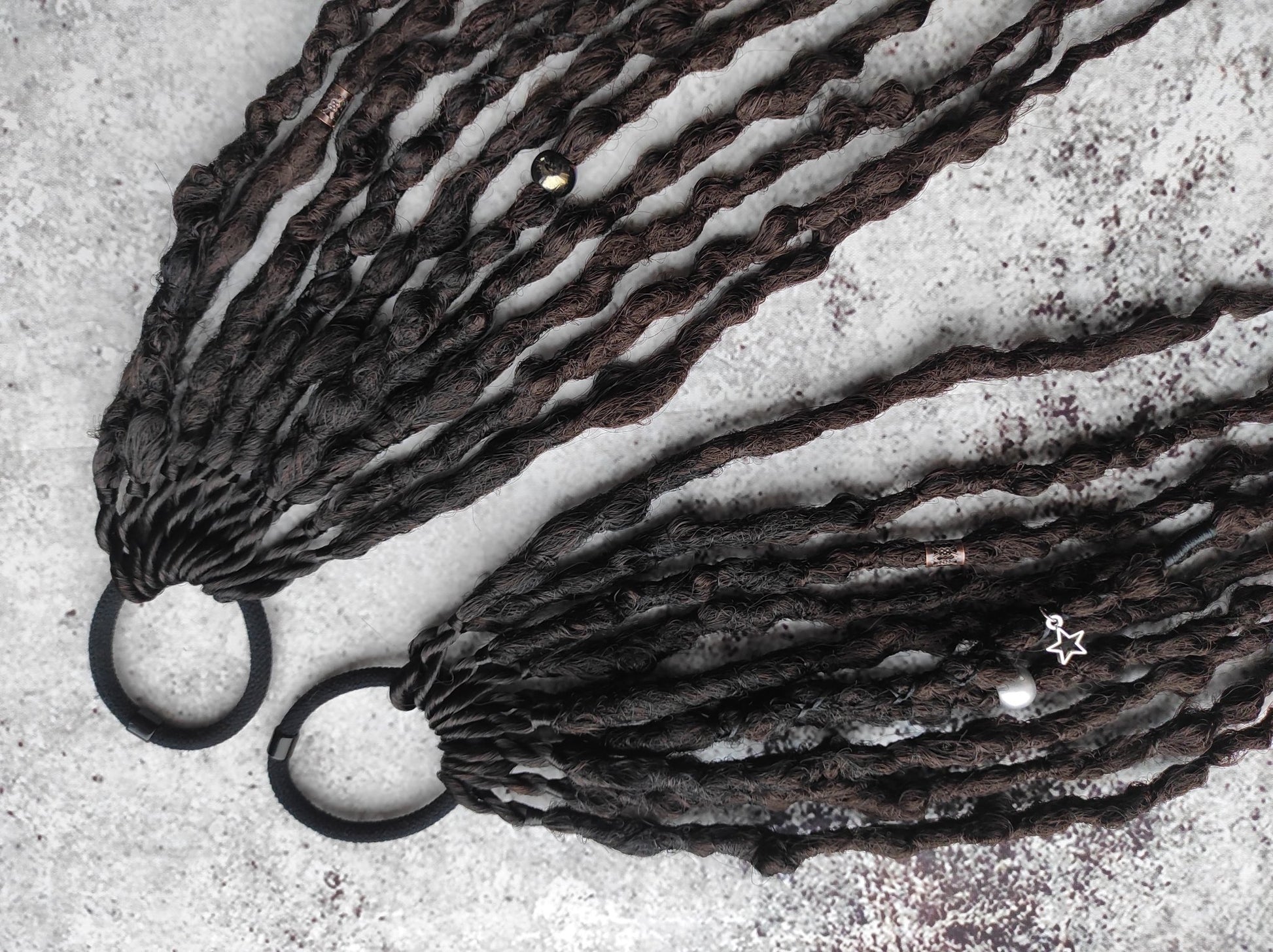 Black Brown Synthetic Dreads on elastic bands for hair
