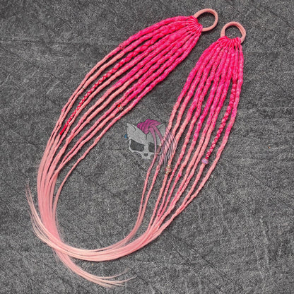 Pink Synthetic Dreads on elastic bands for hair