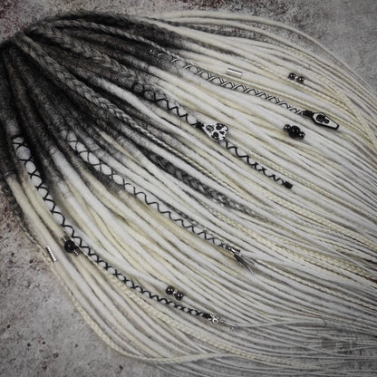 Goth Style Black Gray White Dreads with Goth Jewelry