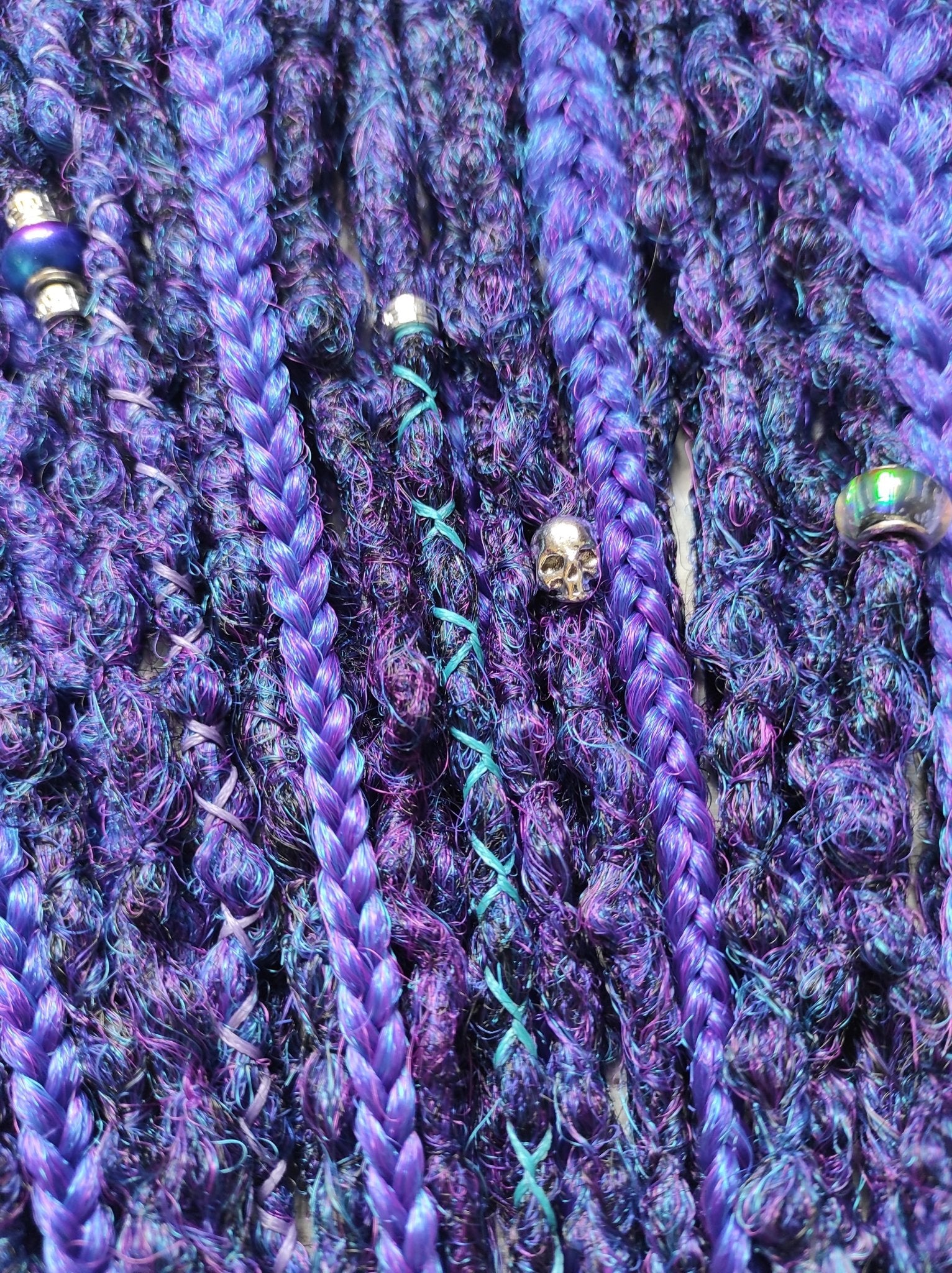 Dark Purple Synthetic Dreads with Braids. Textured DE or SE