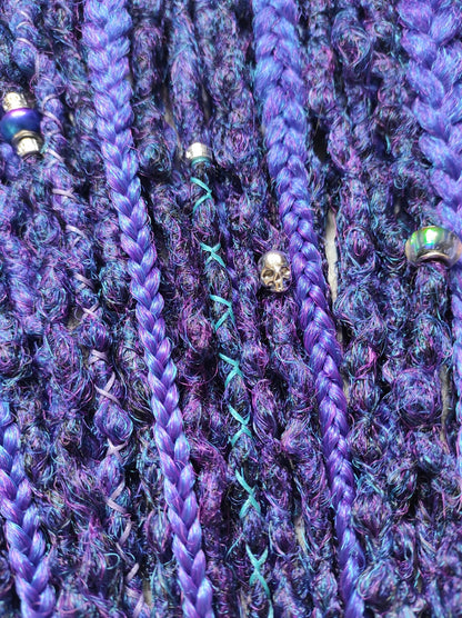 Dark Purple Synthetic Dreads with Braids. Textured DE or SE