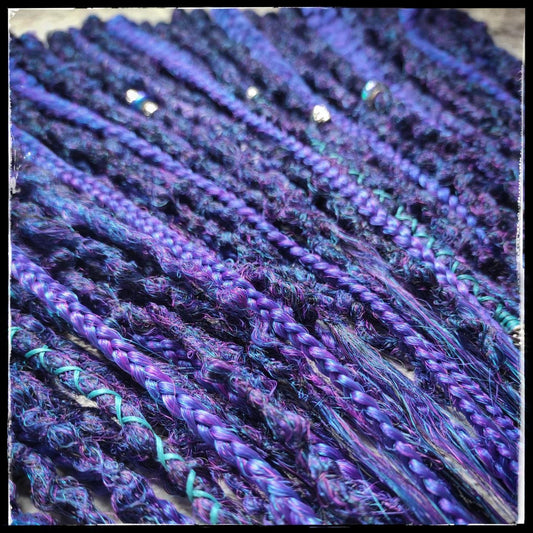 Dark Purple Synthetic Dreads with Braids. Textured DE or SE