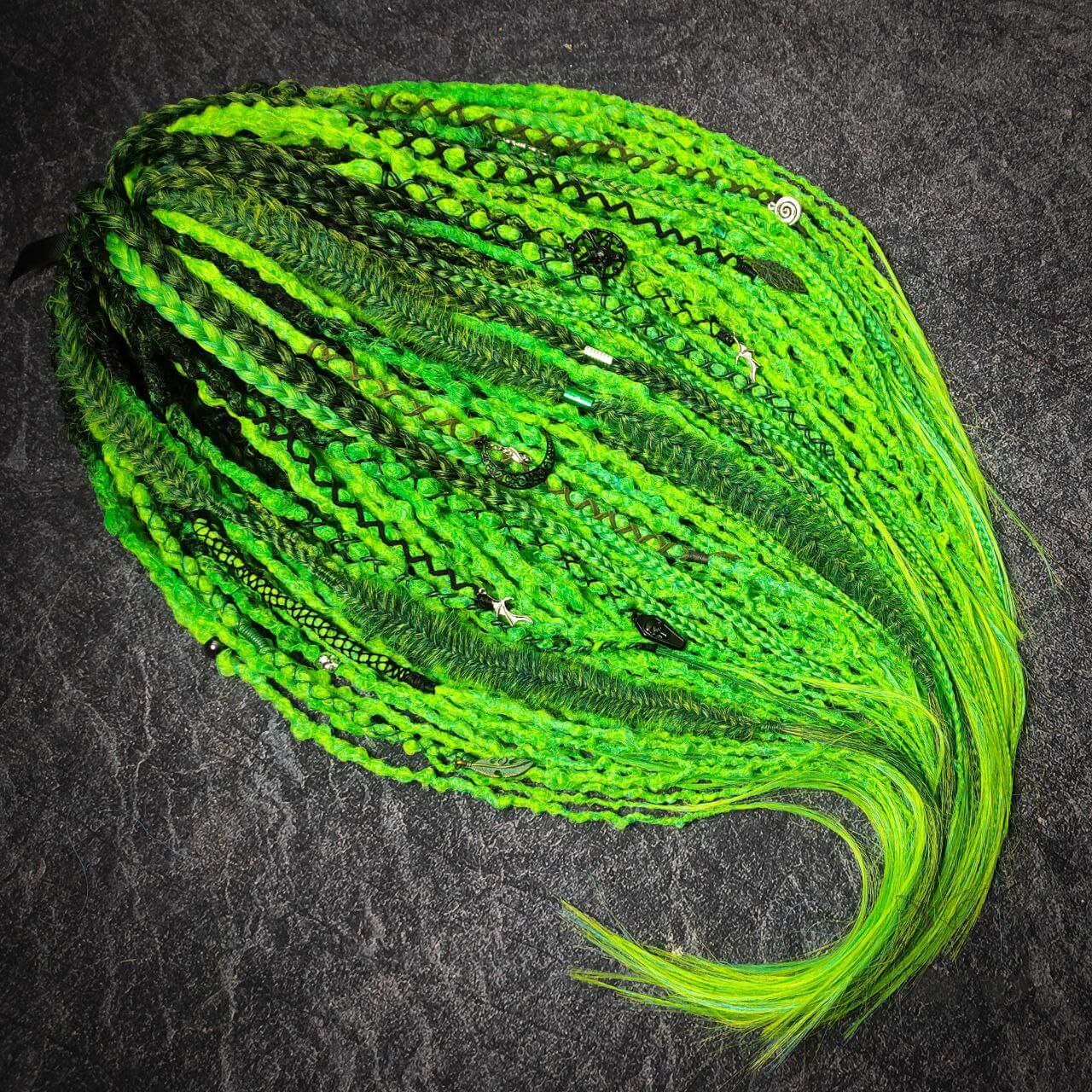 Fluo Green Synthetic Dreads with Braids - HERMA