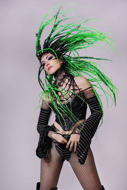 Fluo Green Synthetic Dreads with Braids - HERMA