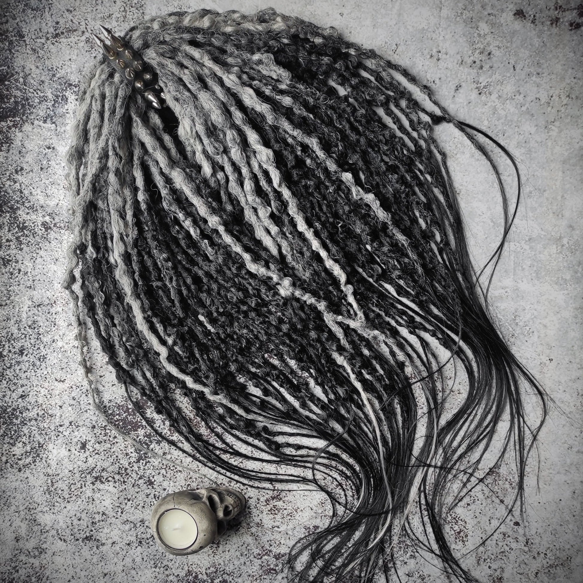 Grey and Black Synthetic Crochet Dreads