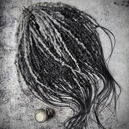 Grey and Black Synthetic Crochet Dreads