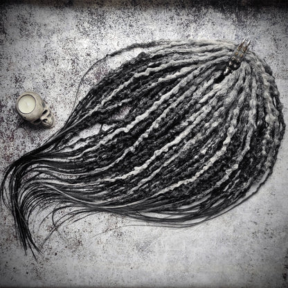 Grey and Black Synthetic Crochet Dreads