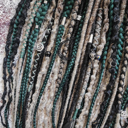 Dark Forest Elf Dreads Gray Black and Green Braids