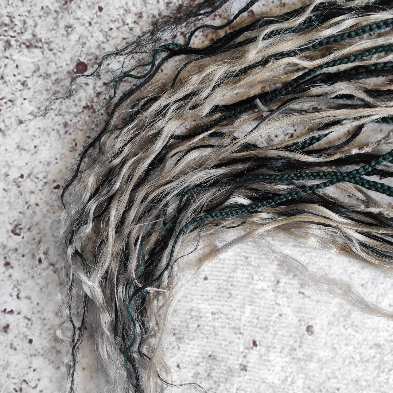 Dark Forest Elf Dreads Gray Black and Green Braids