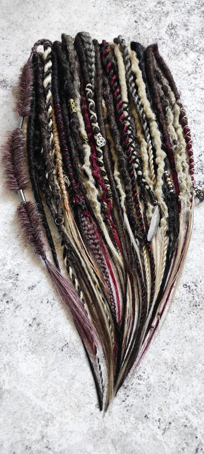 Brown Blond Ombre with Red Synthetic Dreads Witchy Boho Style