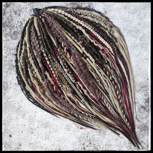 Brown Blond Ombre with Red Synthetic Dreads Witchy Boho Style