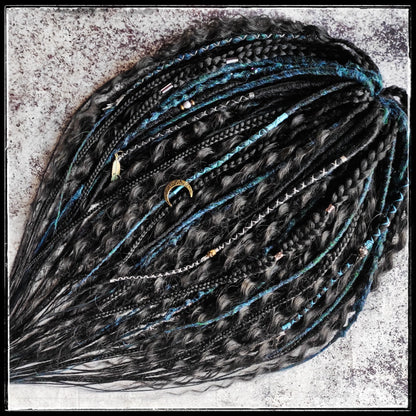 Black and Dark Green Goth Dreads with Curls