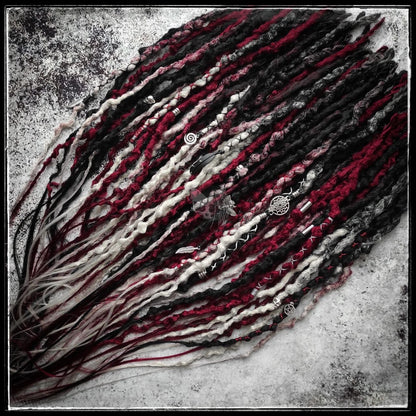 Black Red and Gray Synthetic Dreads