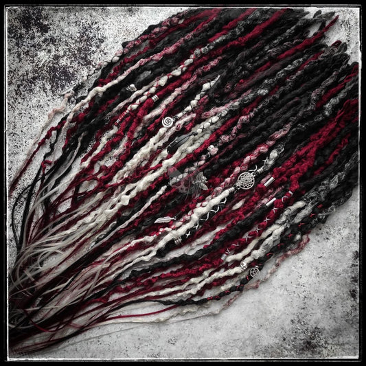 Black Red and Gray Synthetic Dreads
